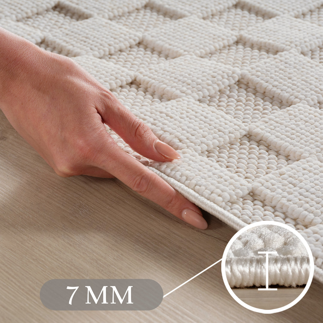 SIMPEX Teppich Karo Design Bouclé Schlingenflor Weich Schlafzimmer Wohnzimmer