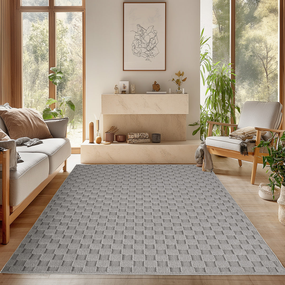 SIMPEX Teppich Karo Design Bouclé Schlingenflor Weich Schlafzimmer Wohnzimmer