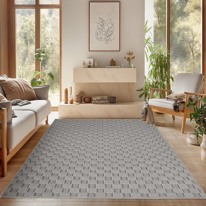 SIMPEX Teppich Karo Design Bouclé Schlingenflor Weich Schlafzimmer Wohnzimmer