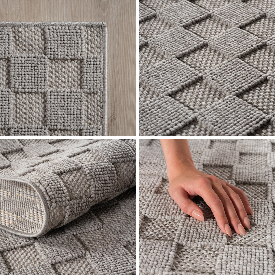 SIMPEX Teppich Karo Design Bouclé Schlingenflor Weich Schlafzimmer Wohnzimmer
