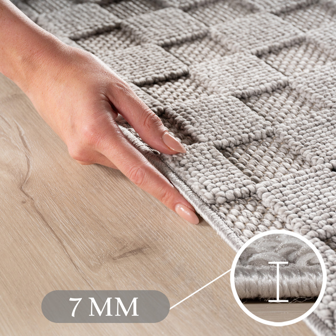 SIMPEX Teppich Karo Design Bouclé Schlingenflor Weich Schlafzimmer Wohnzimmer