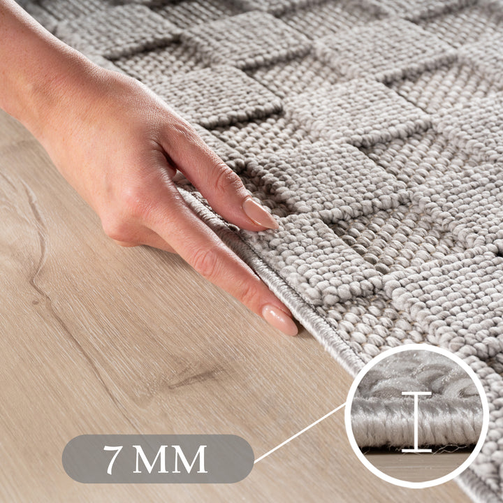 SIMPEX Teppich Karo Design Bouclé Schlingenflor Weich Schlafzimmer Wohnzimmer