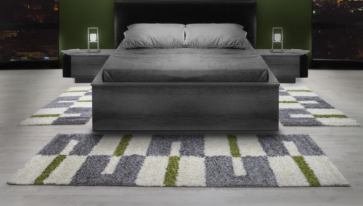 Teppich Läufer Set KAIA Schlafzimmer Hochflor Bettumrandung 3 Teile