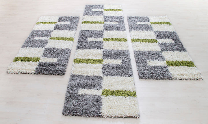 Teppich Läufer Set KAIA Schlafzimmer Hochflor Bettumrandung 3 Teile