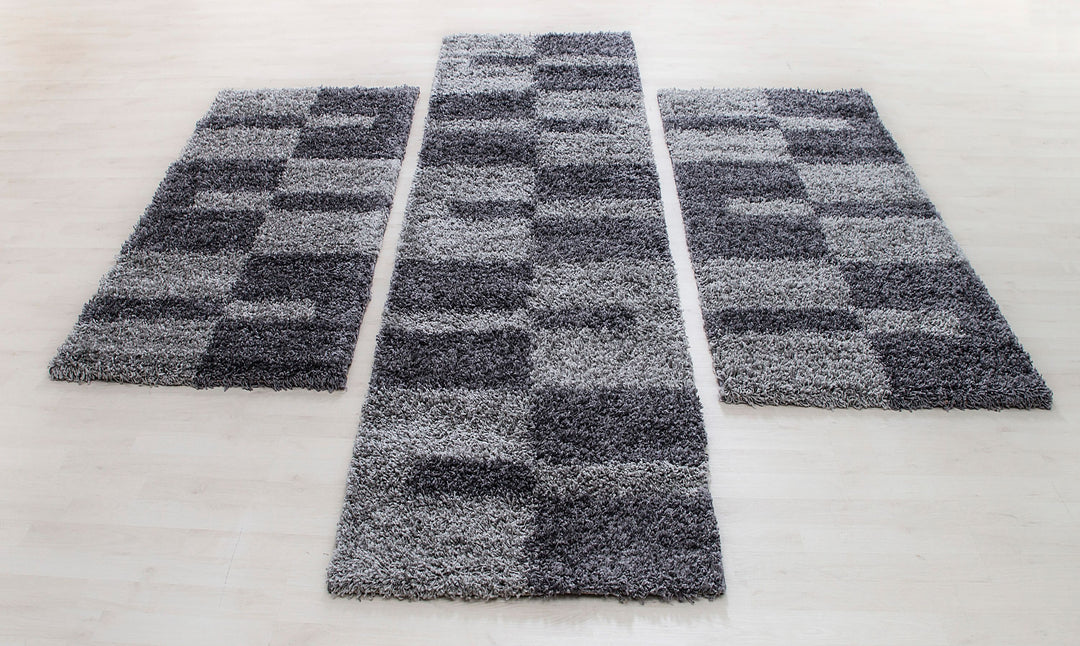 Teppich Läufer Set KAIA Schlafzimmer Hochflor Bettumrandung 3 Teile