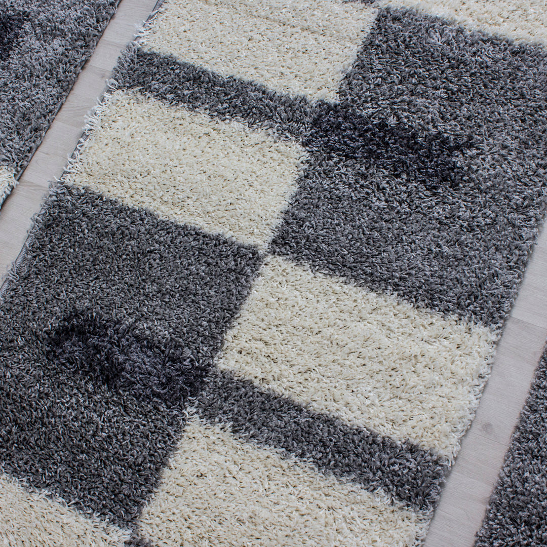 Teppich Läufer Set KAIA Schlafzimmer Hochflor Bettumrandung 3 Teile