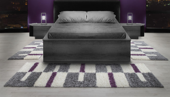 Teppich Läufer Set KAIA Schlafzimmer Hochflor Bettumrandung 3 Teile