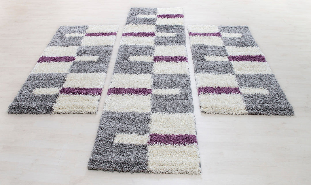 Teppich Läufer Set KAIA Schlafzimmer Hochflor Bettumrandung 3 Teile