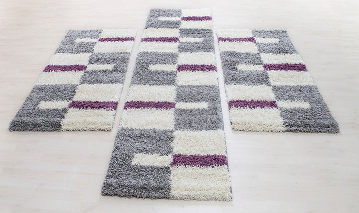 Teppich Läufer Set KAIA Schlafzimmer Hochflor Bettumrandung 3 Teile