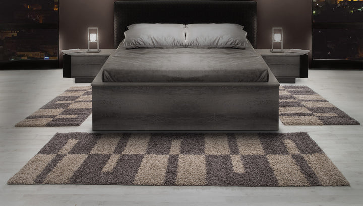 Teppich Läufer Set KAIA Schlafzimmer Hochflor Bettumrandung 3 Teile