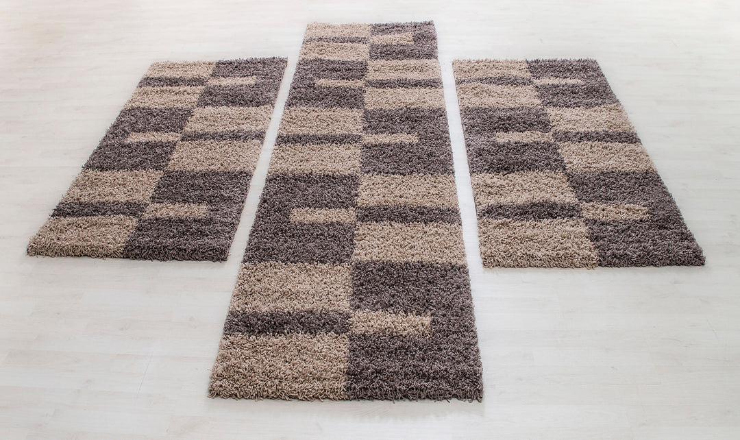 Teppich Läufer Set KAIA Schlafzimmer Hochflor Bettumrandung 3 Teile