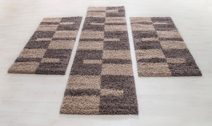 Teppich Läufer Set KAIA Schlafzimmer Hochflor Bettumrandung 3 Teile