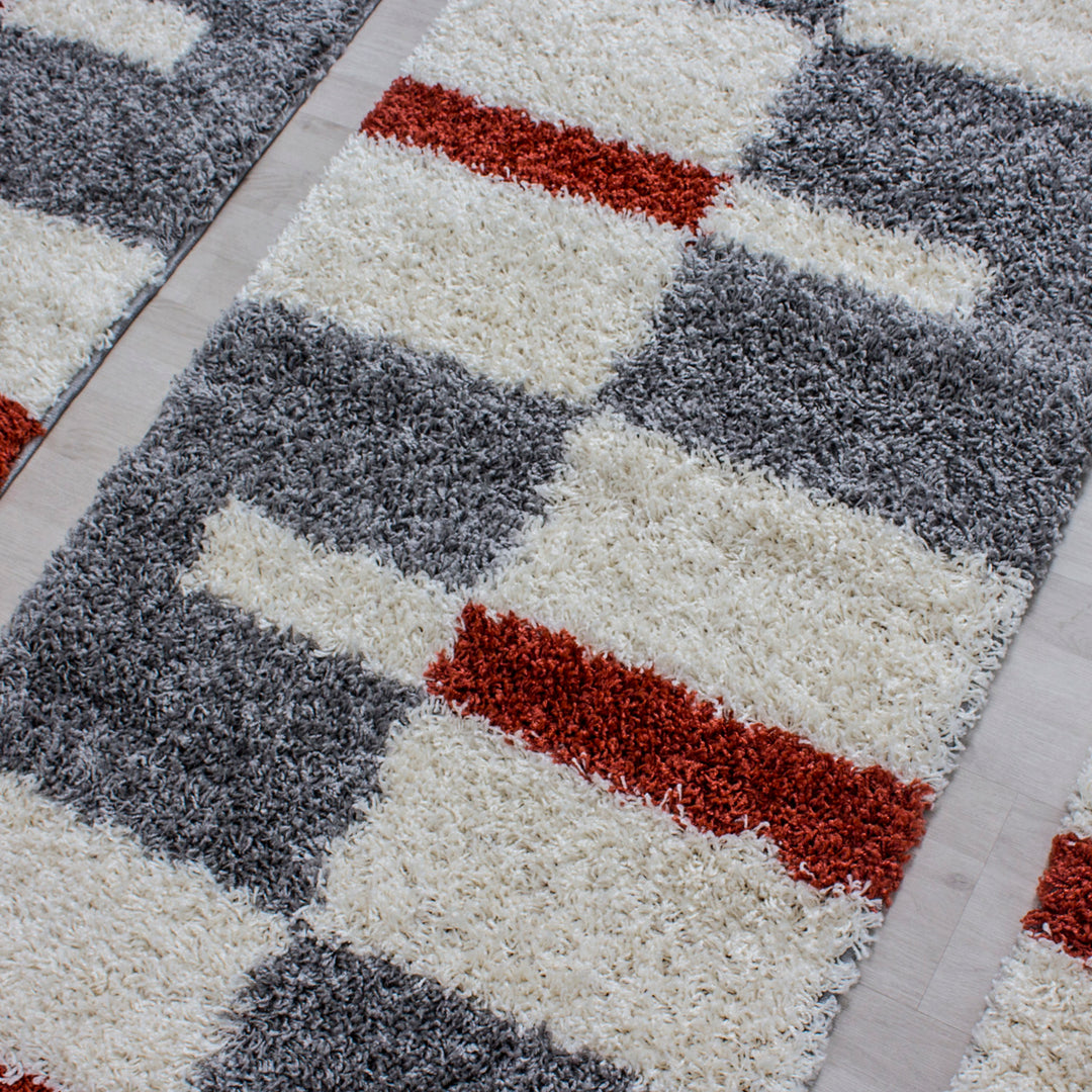 Teppich Läufer Set KAIA Schlafzimmer Hochflor Bettumrandung 3 Teile