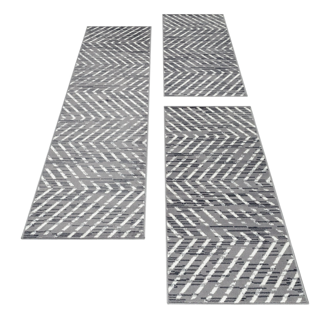 Teppich Läufer Set Schlafzimmer Kurzflor Weich Bettumrandung 3 Teile Grau