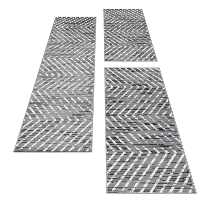 Teppich Läufer Set Schlafzimmer Kurzflor Weich Bettumrandung 3 Teile Grau