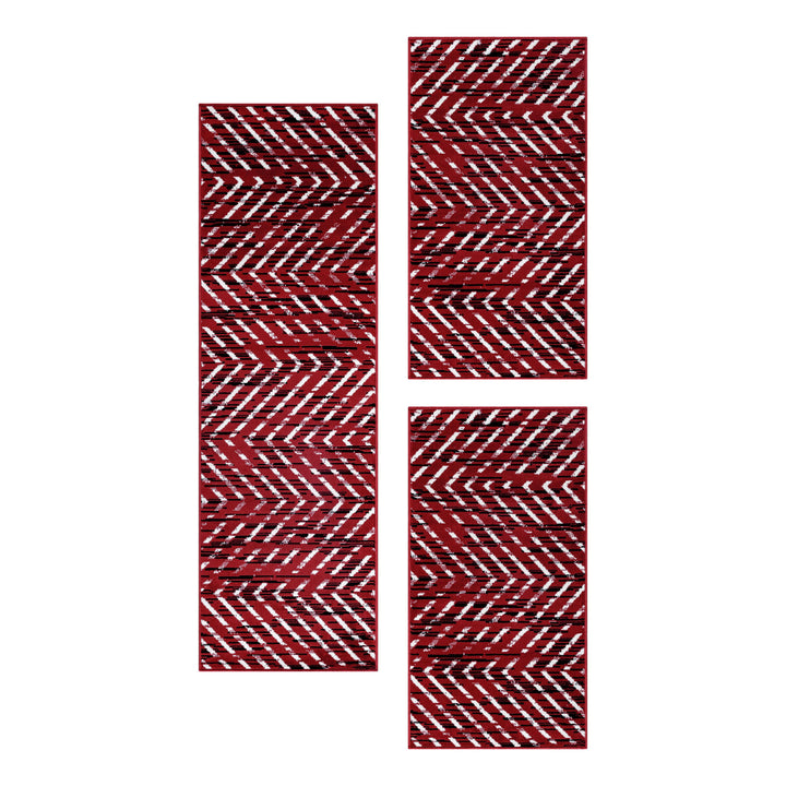 Teppich Läufer Set Schlafzimmer Kurzflor Weich Bettumrandung 3 Teile Rot