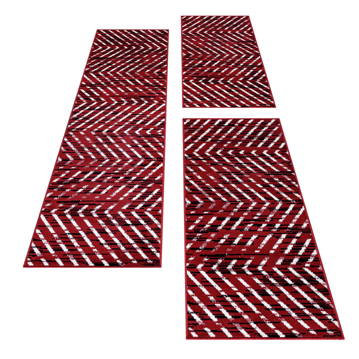 Teppich Läufer Set Schlafzimmer Kurzflor Weich Bettumrandung 3 Teile Rot