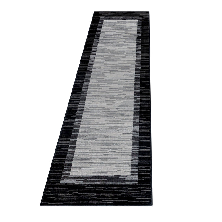 Teppich Läufer Set Schlafzimmer Kurzflor Weich Bettumrandung Schwarz Bordüre