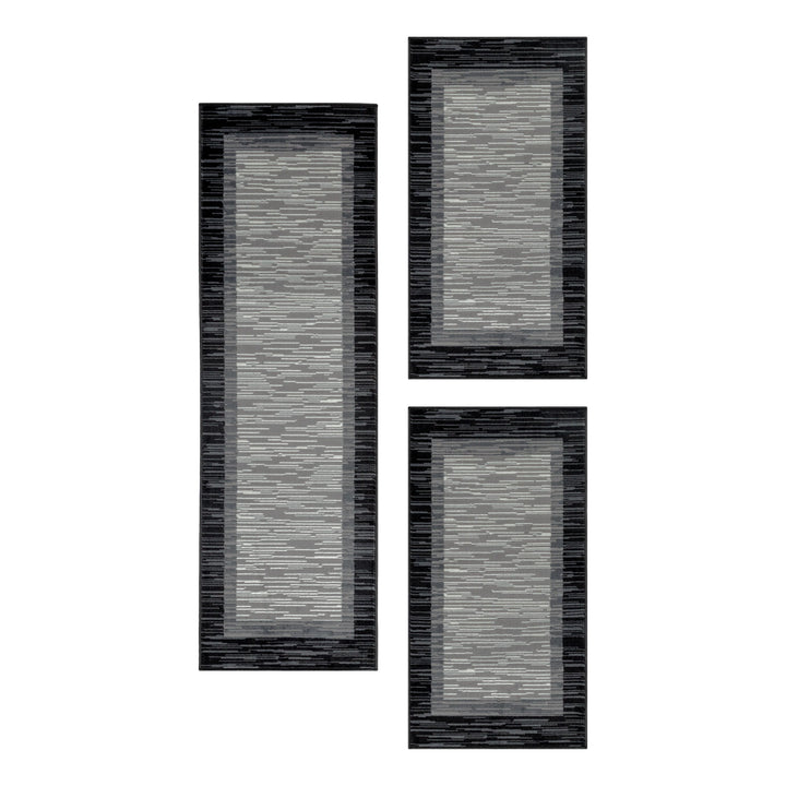 Teppich Läufer Set Schlafzimmer Kurzflor Weich Bettumrandung Grau Bordüre