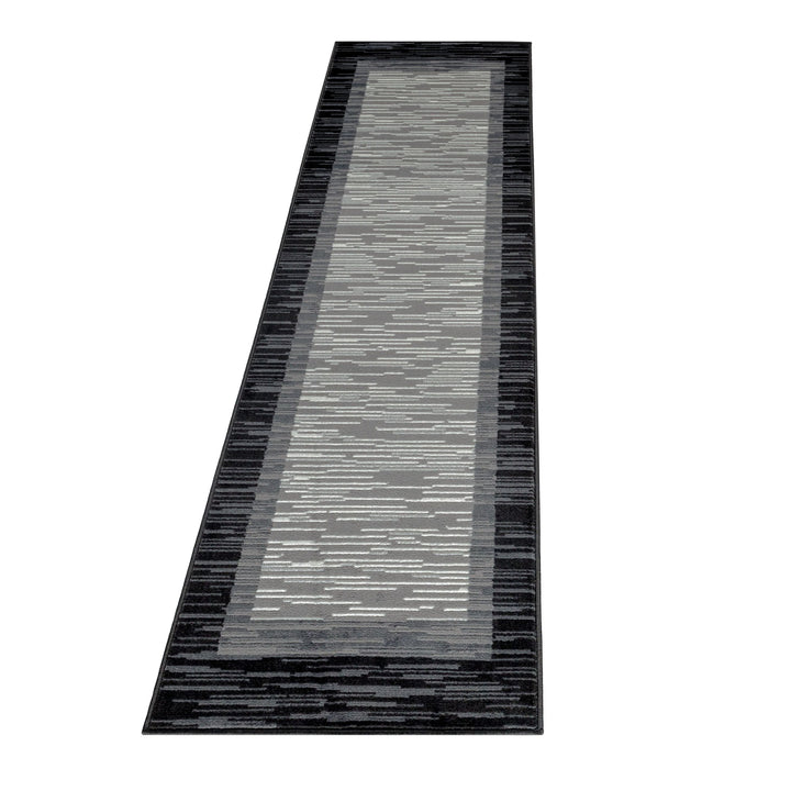 Teppich Läufer Set Schlafzimmer Kurzflor Weich Bettumrandung Grau Bordüre