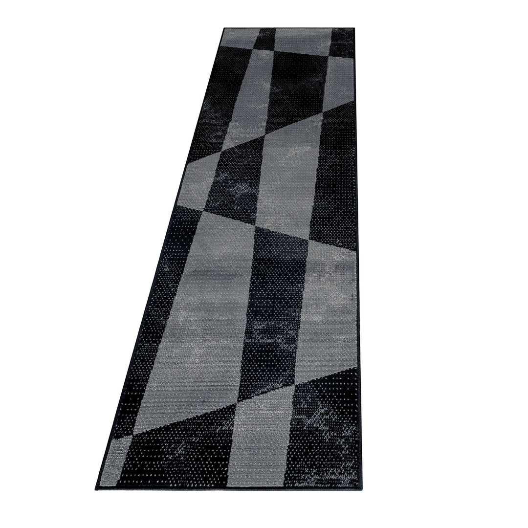 Teppich Läufer Set Schlafzimmer Kurzflor Weich Bettumrandung Schwarz Geometrisch