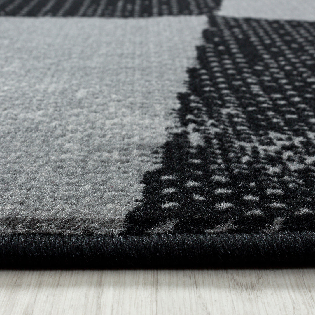 Teppich Läufer Set Schlafzimmer Kurzflor Weich Bettumrandung Schwarz Geometrisch