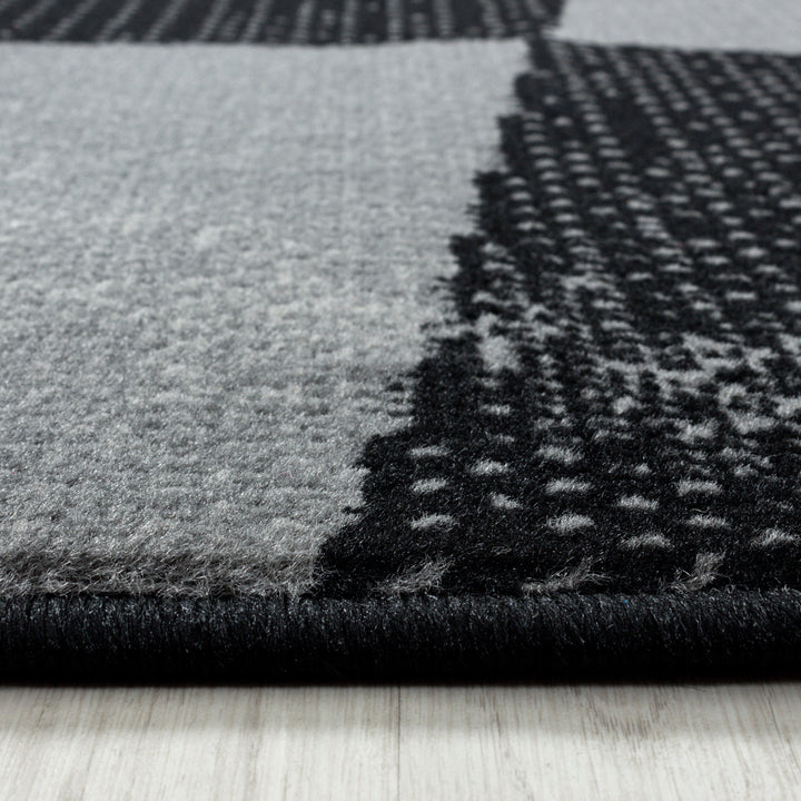 Teppich Läufer Set Schlafzimmer Kurzflor Weich Bettumrandung Schwarz Geometrisch