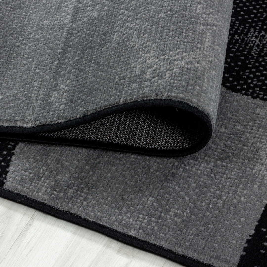 Teppich Läufer Set Schlafzimmer Kurzflor Weich Bettumrandung Schwarz Geometrisch