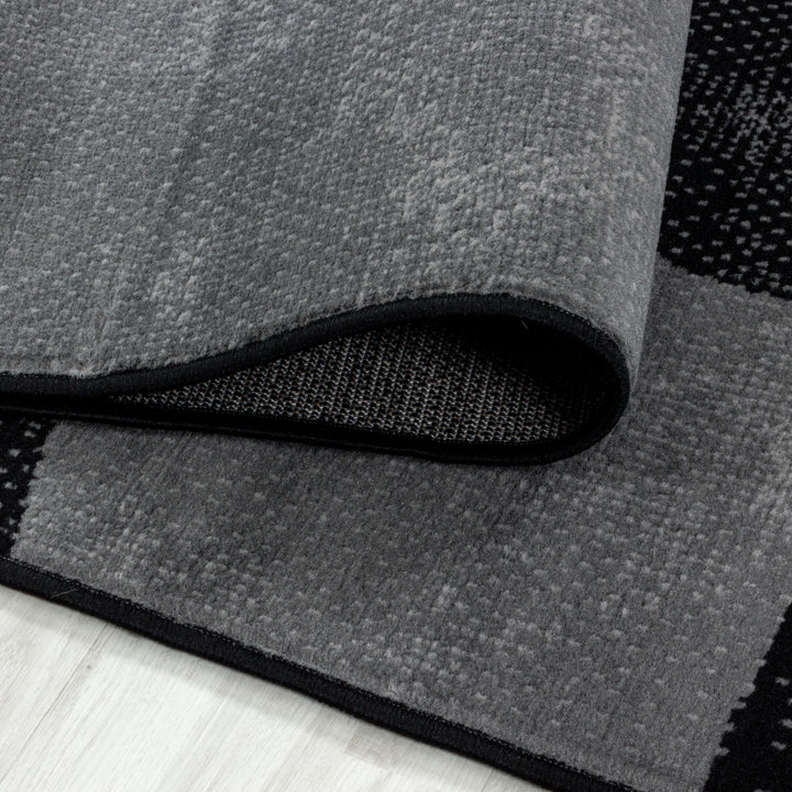 Teppich Läufer Set Schlafzimmer Kurzflor Weich Bettumrandung Schwarz Geometrisch