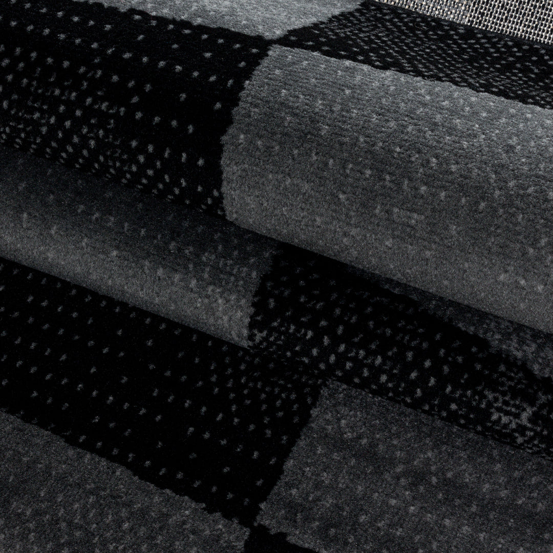 Teppich Läufer Set Schlafzimmer Kurzflor Weich Bettumrandung Schwarz Geometrisch