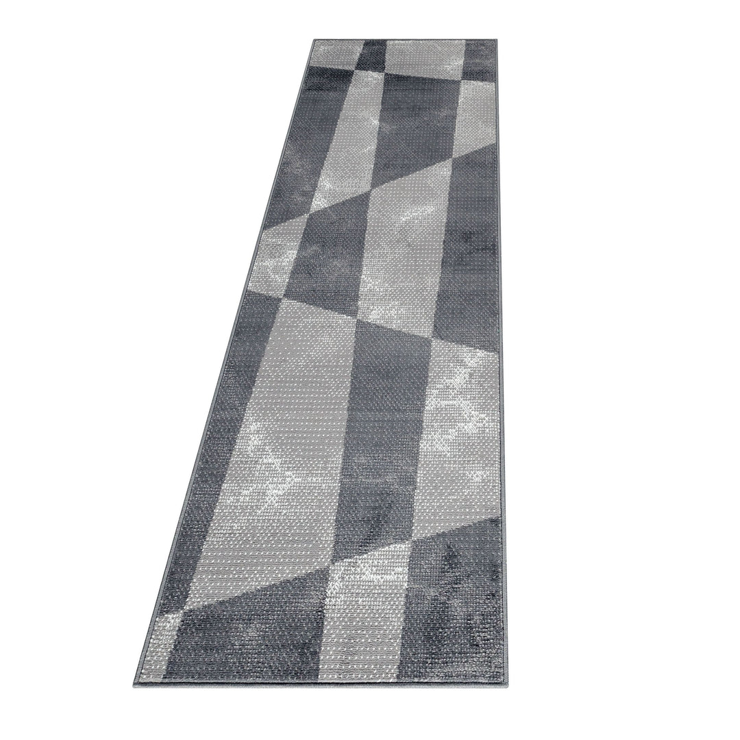 Teppich Läufer Set Schlafzimmer Kurzflor Weich Bettumrandung Grau Geometrisch