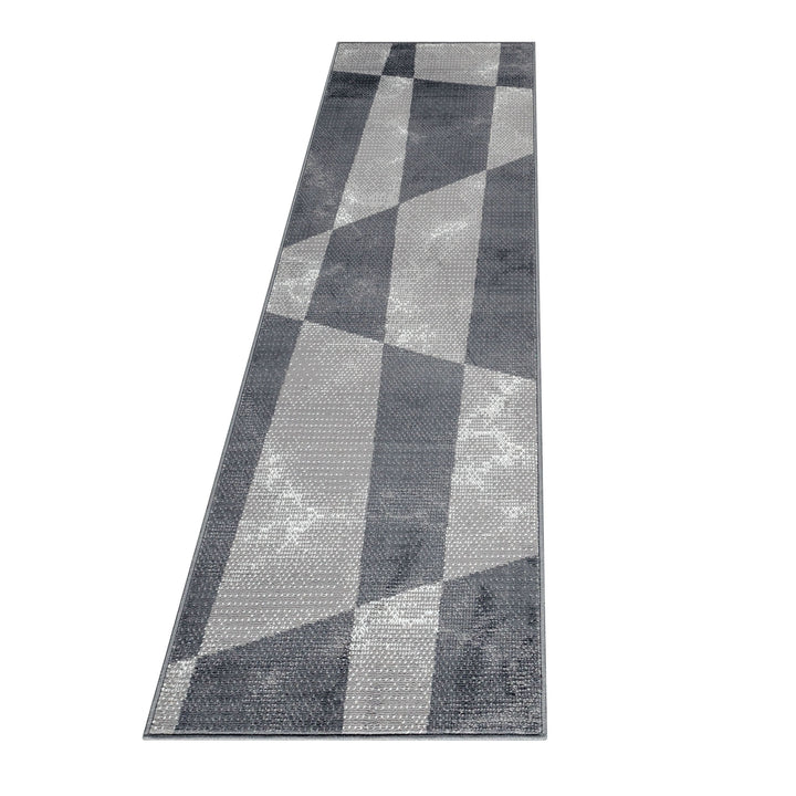 Teppich Läufer Set Schlafzimmer Kurzflor Weich Bettumrandung Grau Geometrisch