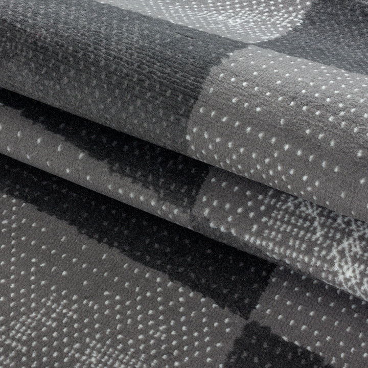 Teppich Läufer Set Schlafzimmer Kurzflor Weich Bettumrandung Grau Geometrisch