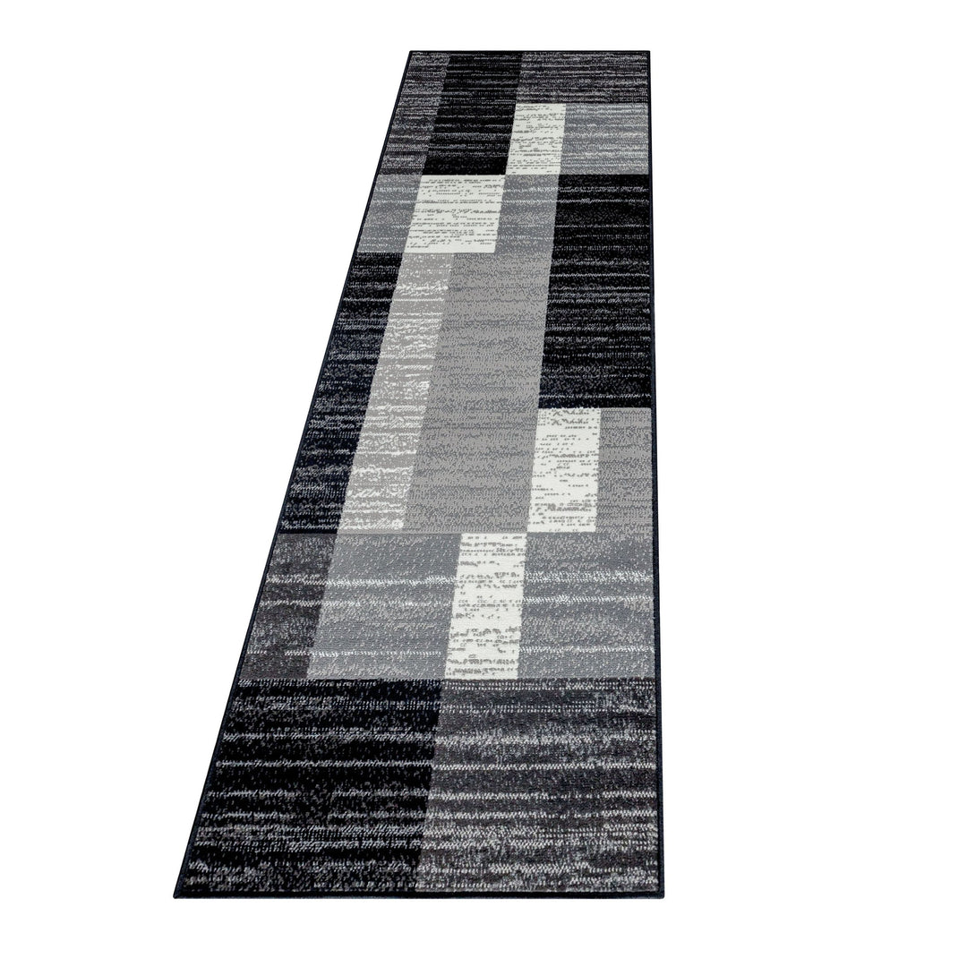Teppich Läufer Set Schlafzimmer Kurzflor Weich Bettumrandung Grau Muster Modern