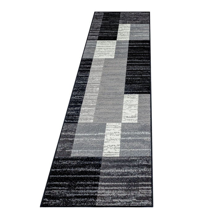 Teppich Läufer Set Schlafzimmer Kurzflor Weich Bettumrandung Grau Muster Modern