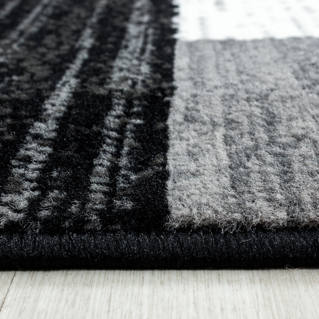 Teppich Läufer Set Schlafzimmer Kurzflor Weich Bettumrandung Grau Muster Modern