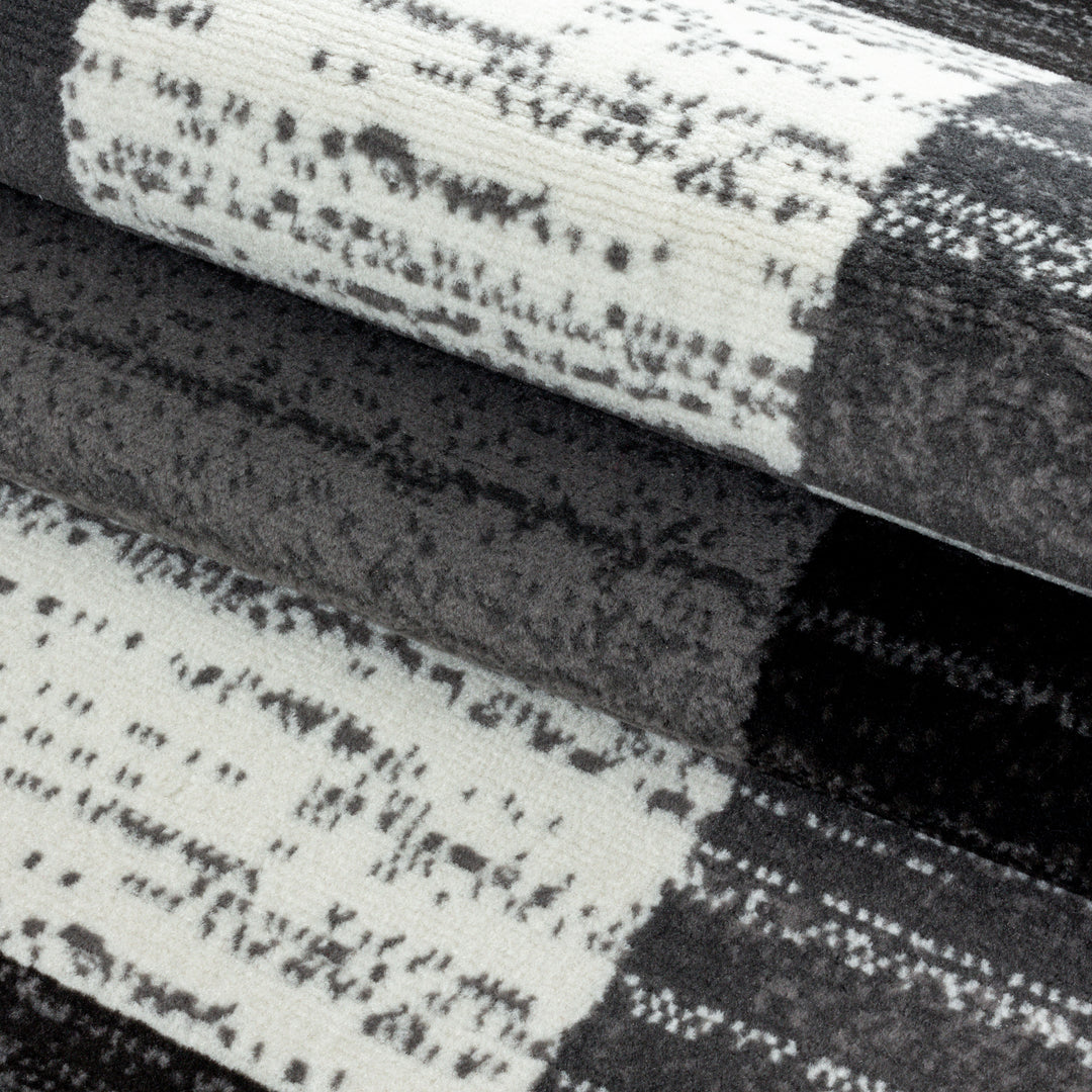 Teppich Läufer Set Schlafzimmer Kurzflor Weich Bettumrandung Grau Muster Modern