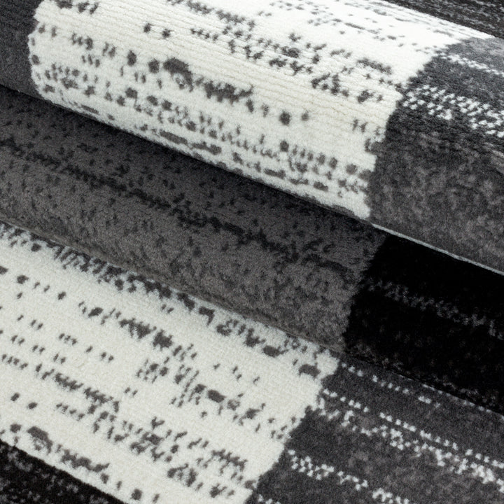 Teppich Läufer Set Schlafzimmer Kurzflor Weich Bettumrandung Grau Muster Modern