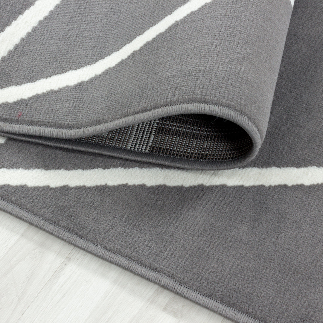 Teppich Läufer Set Schlafzimmer Kurzflor Weich Bettumrandung Grau Dreieck Motiv