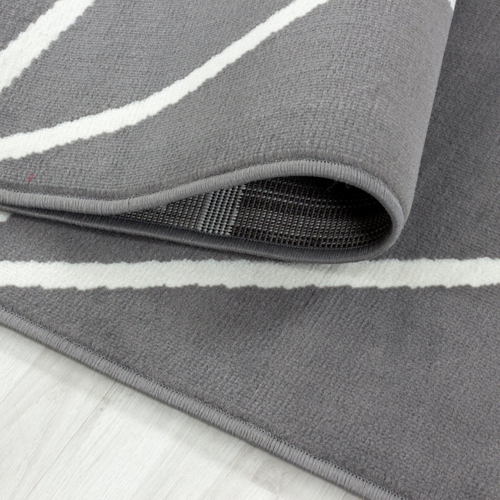 Teppich Läufer Set Schlafzimmer Kurzflor Weich Bettumrandung Grau Dreieck Motiv