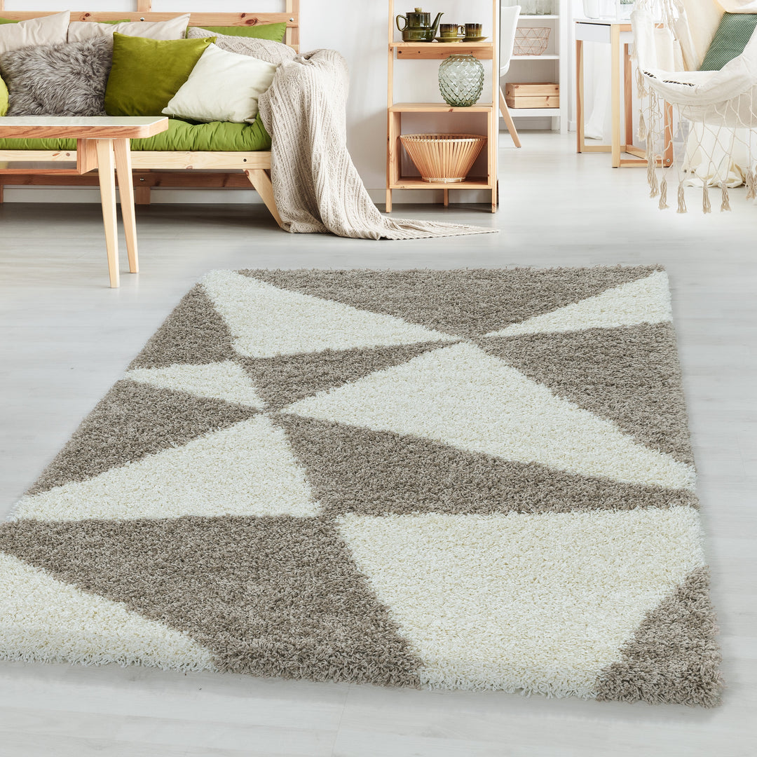 High Pile Carpet MANGO Living Room Abstract Triangles