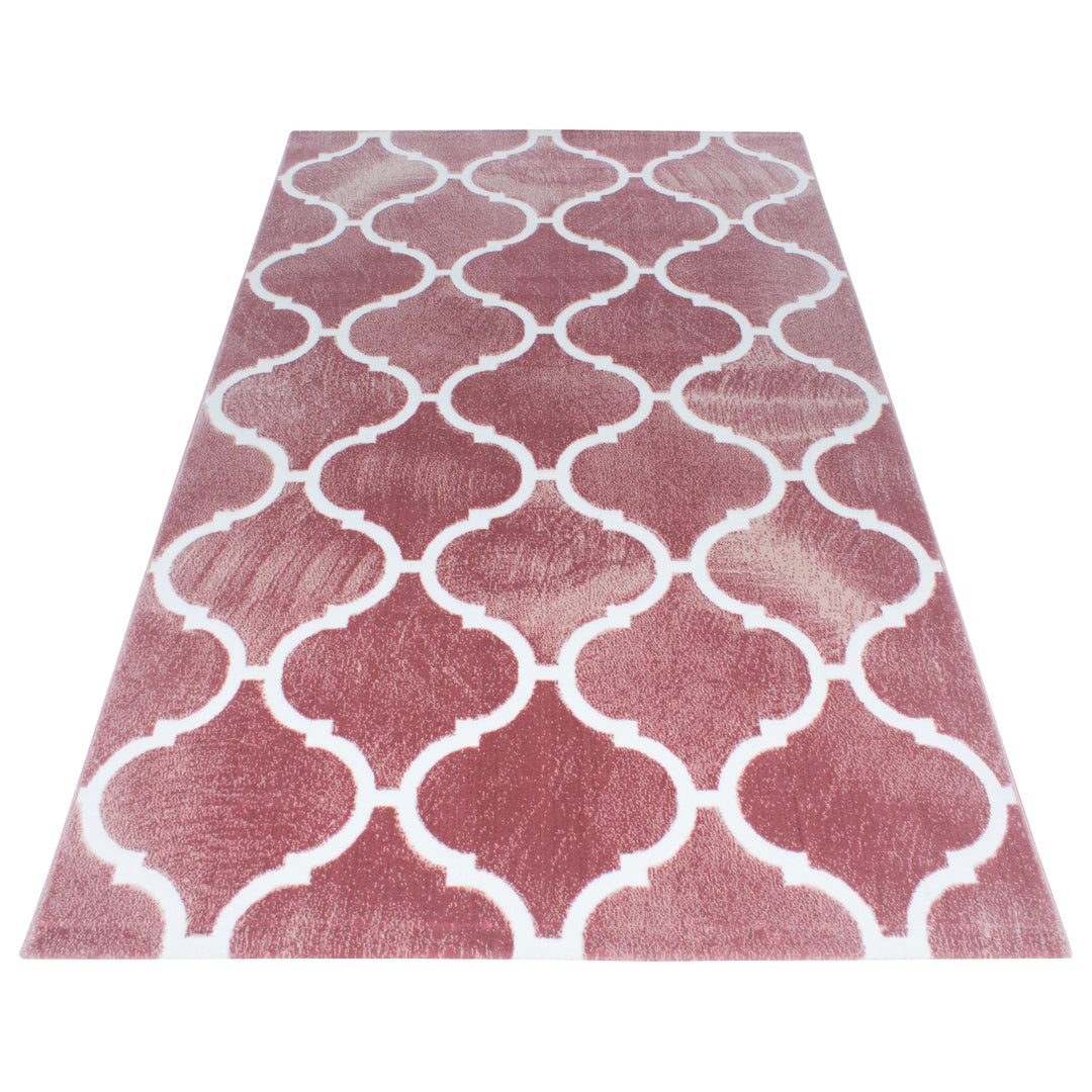 Designer Teppich Modern Wohnzimmer Geometrisch Marokkanisches muster Pink Weiß