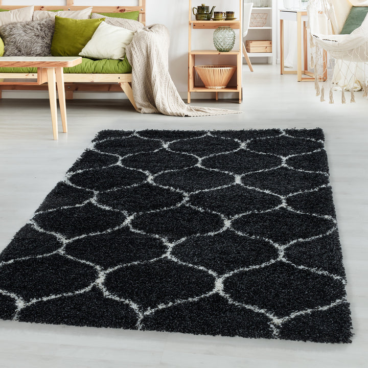 High Pile Carpet JONA Living Room Shaggy Long Pile Grid Design
