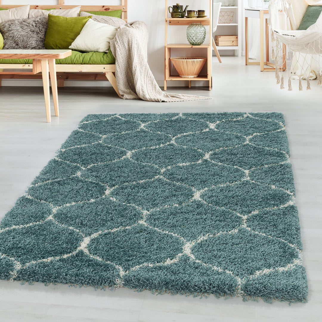 High Pile Carpet JONA Living Room Shaggy Long Pile Grid Design