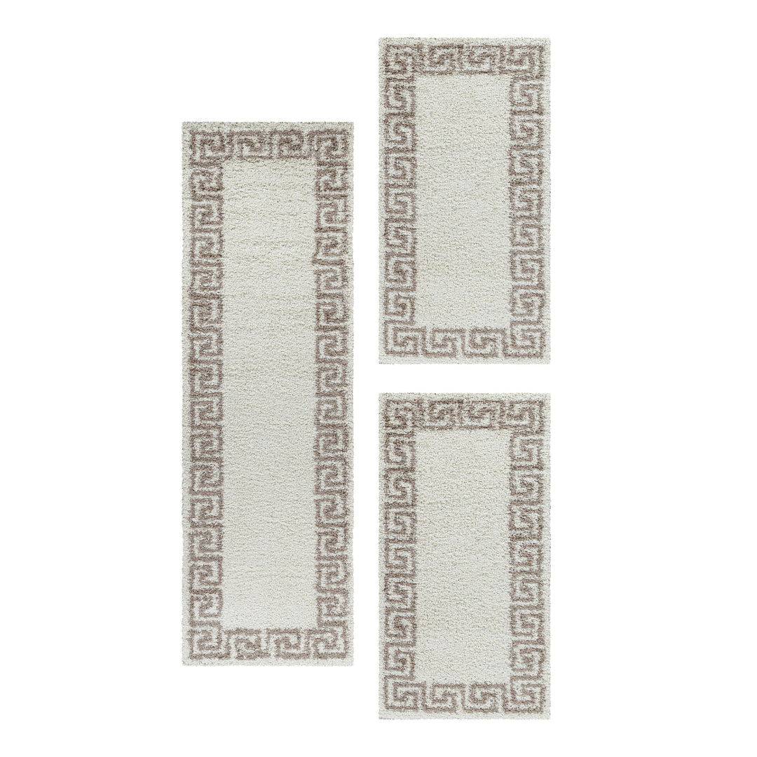 Teppich Läufer Set Schlafzimmer Hochflor Shaggy Bettumrandung Muster Antik