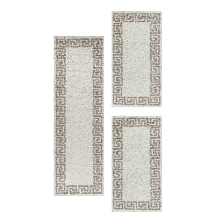 Teppich Läufer Set Schlafzimmer Hochflor Shaggy Bettumrandung Muster Antik