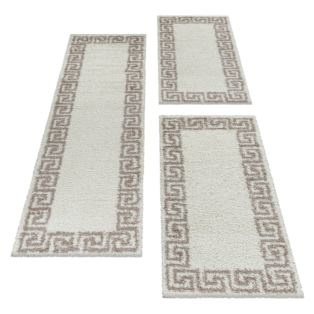 Teppich Läufer Set Schlafzimmer Hochflor Shaggy Bettumrandung Muster Antik