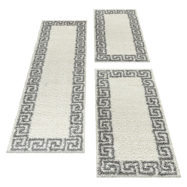 Teppich Läufer Set Schlafzimmer Hochflor Shaggy Bettumrandung Muster Antik