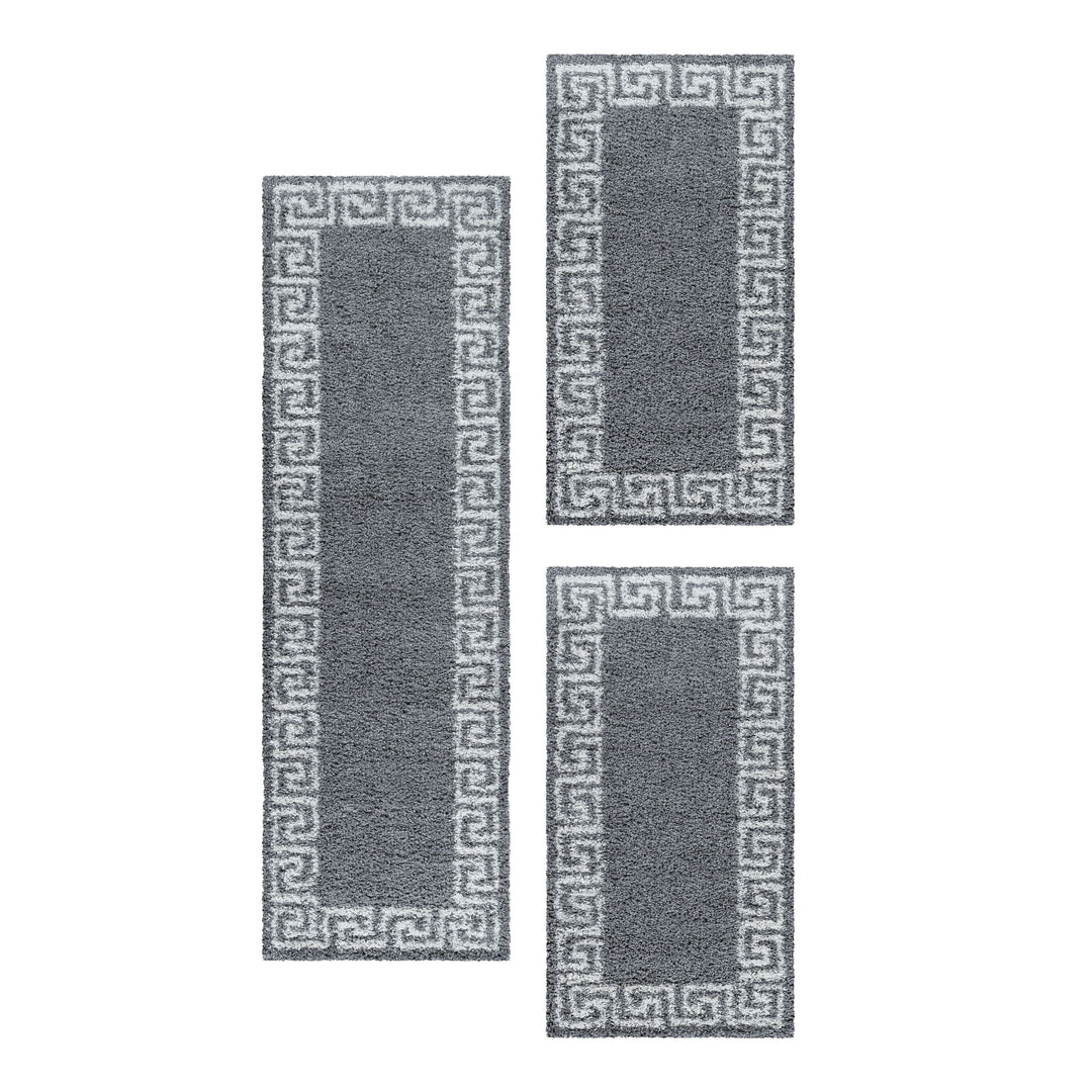 Teppich Läufer Set Schlafzimmer Hochflor Shaggy Bettumrandung Muster Antik