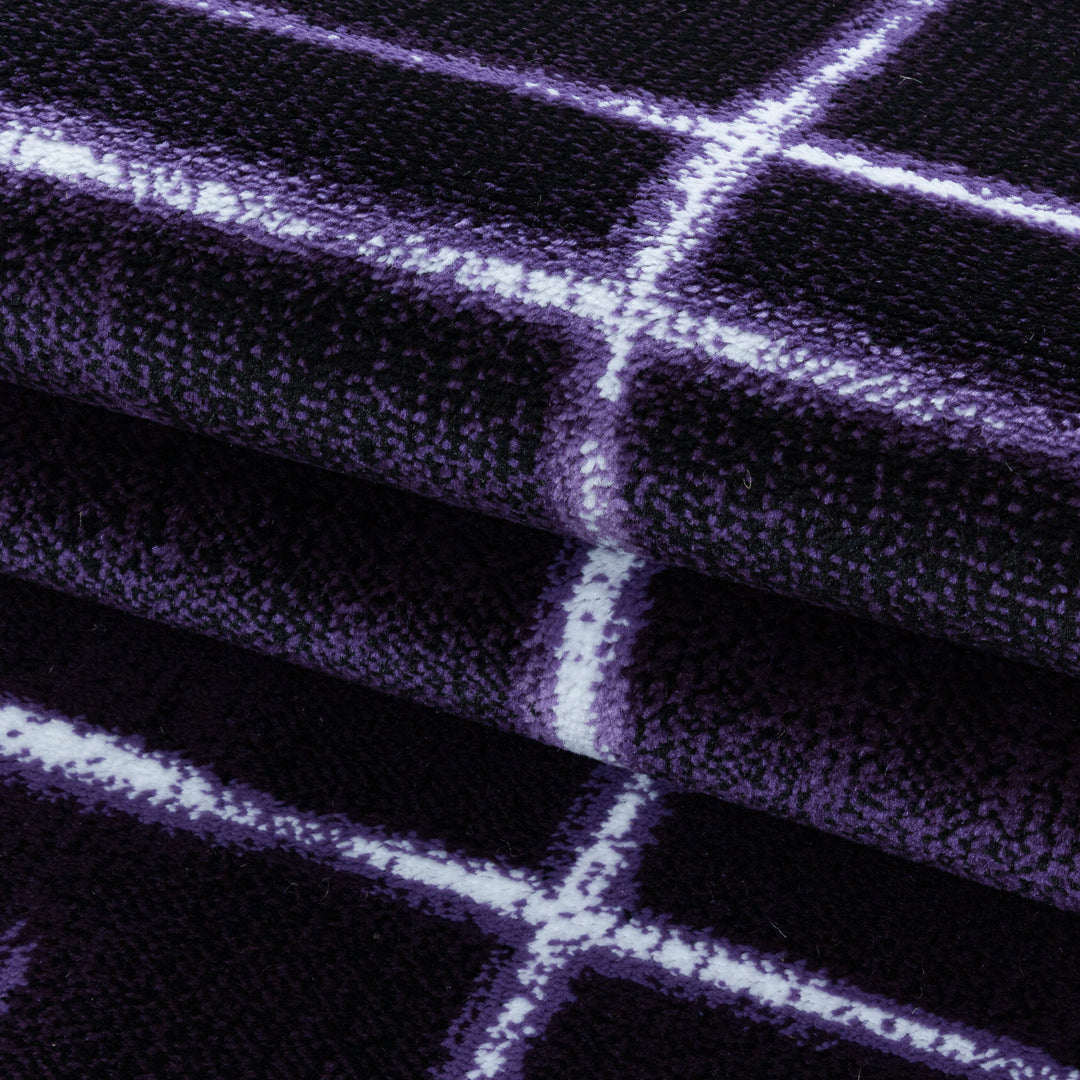 Teppich Läufer Set Schlafzimmer Kurzflor Weich Bettumrandung Gitter Design Lila